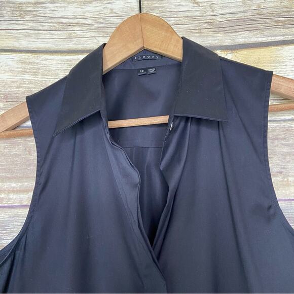 Theory 12 Walva sleeveless button front shirt dress in black - Picture 9 of 10